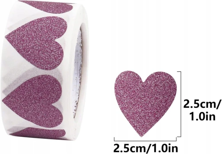 1000szt Naklejki serca 2,5cm walentynki różowe serce brokat dekoracja ślub