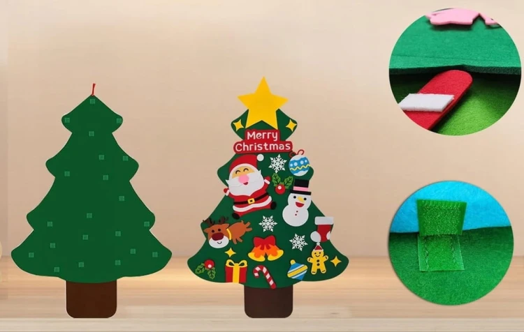 CHOINKA Z FILCU NA RZEPY DIY DLA DZIECI 100X70 CM OZDOBY ŚWIĄTECZNE ZESTAW