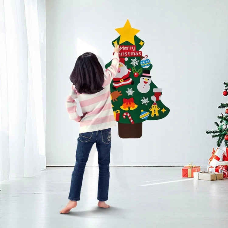CHOINKA Z FILCU NA RZEPY DIY DLA DZIECI 100X70 CM OZDOBY ŚWIĄTECZNE ZESTAW