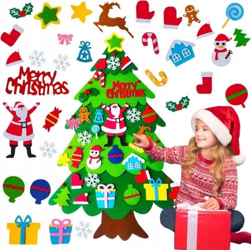 CHOINKA Z FILCU NA RZEPY DIY DLA DZIECI 100X70 CM OZDOBY ŚWIĄTECZNE ZESTAW