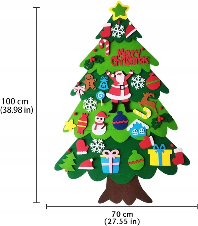 CHOINKA Z FILCU NA RZEPY DIY DLA DZIECI 100X70 CM OZDOBY ŚWIĄTECZNE ZESTAW