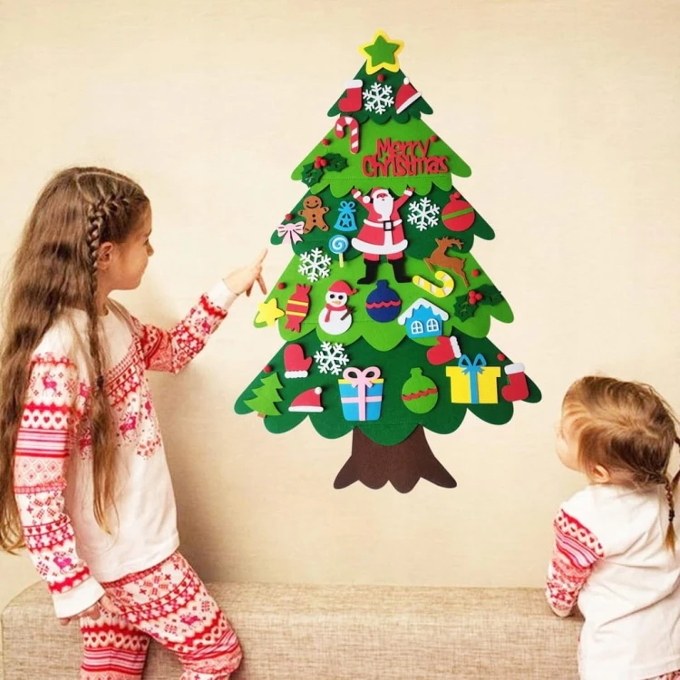CHOINKA Z FILCU NA RZEPY DIY DLA DZIECI 100X70 CM OZDOBY ŚWIĄTECZNE ZESTAW