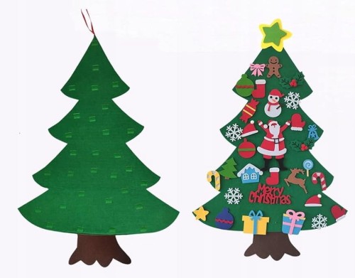 CHOINKA Z FILCU NA RZEPY DIY DLA DZIECI 100X70 CM OZDOBY ŚWIĄTECZNE ZESTAW