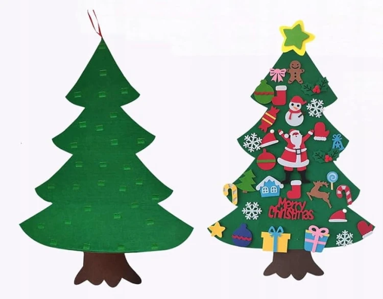CHOINKA Z FILCU NA RZEPY DIY DLA DZIECI 100X70 CM OZDOBY ŚWIĄTECZNE ZESTAW