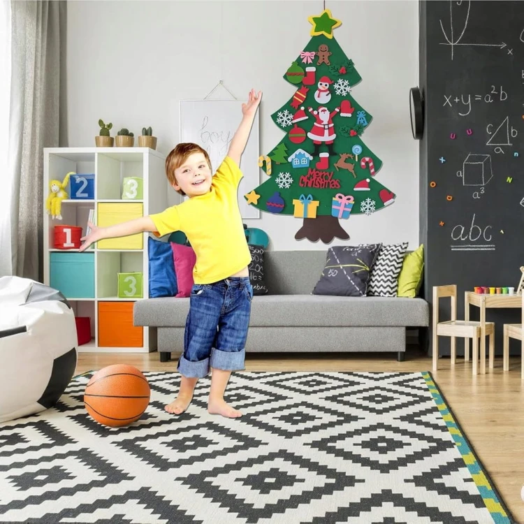 CHOINKA Z FILCU NA RZEPY DIY DLA DZIECI 100X70 CM OZDOBY ŚWIĄTECZNE ZESTAW