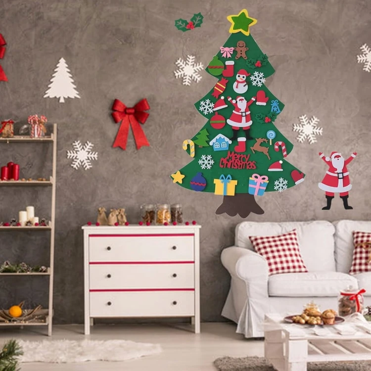 CHOINKA Z FILCU NA RZEPY DIY DLA DZIECI 100X70 CM OZDOBY ŚWIĄTECZNE ZESTAW