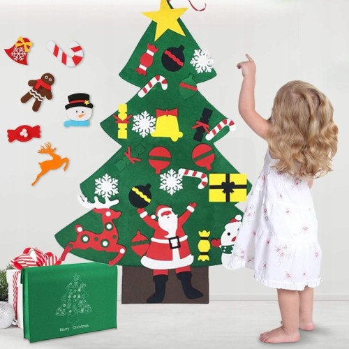 CHOINKA Z FILCU NA RZEPY DIY DLA DZIECI 95X70 CM OZDOBY ŚWIĄTECZNE ZESTAW