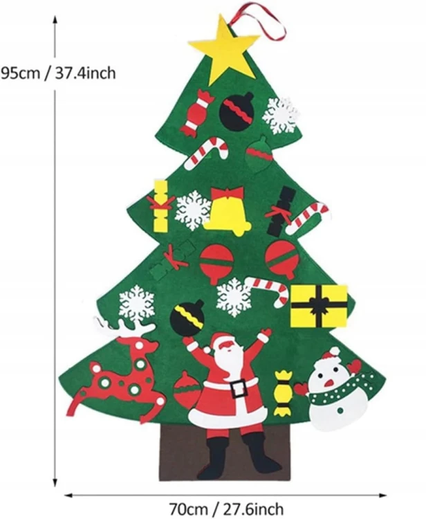 CHOINKA Z FILCU NA RZEPY DIY DLA DZIECI 95X70 CM OZDOBY ŚWIĄTECZNE ZESTAW