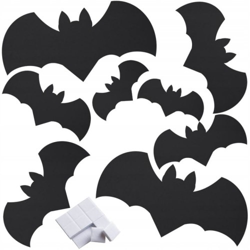 Naklejki Ozdoby Na Halloween Nietoperze Mix Ozdoba Dekoracja czarne 8 szt