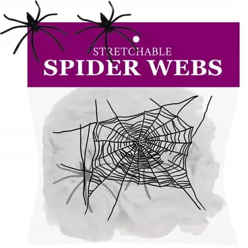 Sztuczna PAJĘCZYNA BIAŁA HALLOWEEN DEKORACJA DUŻA 2 pająki 60g