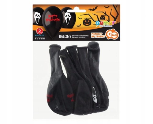 Balony Straszne Halloween HAPPY krzyk 30 cm, 5 szt