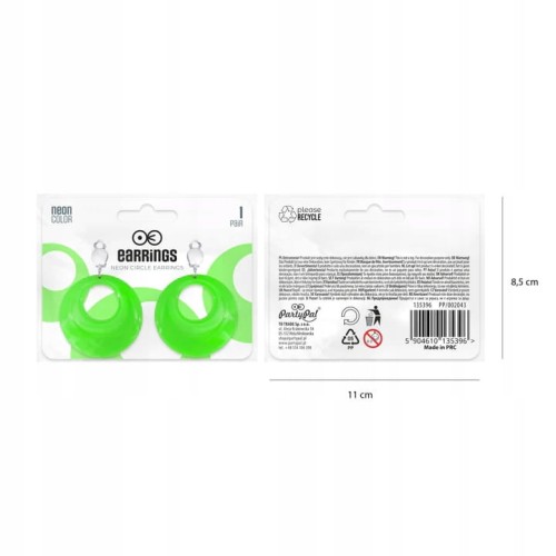 KOLCZYKI KLIPSY 4,5 cm neonowe KÓŁKA zielone IMPREZA party