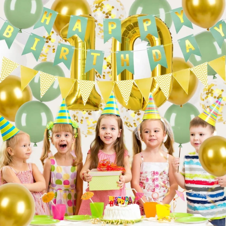 Dekoracje urodzinowe 10 urodziny balony girlanda zielono-złote Zestaw 24szt