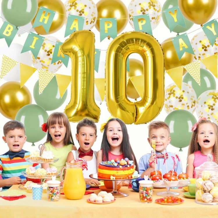 Dekoracje urodzinowe 10 urodziny balony girlanda zielono-złote Zestaw 24szt