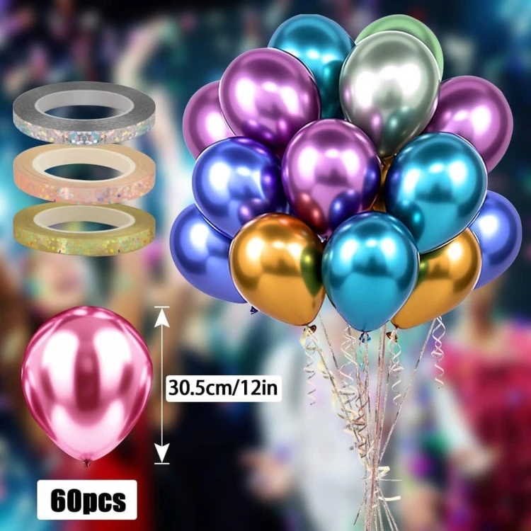 Balony kolorowe 60 sztuk 12" - 30cm metaliczne chrom URODZINY IMPREZA