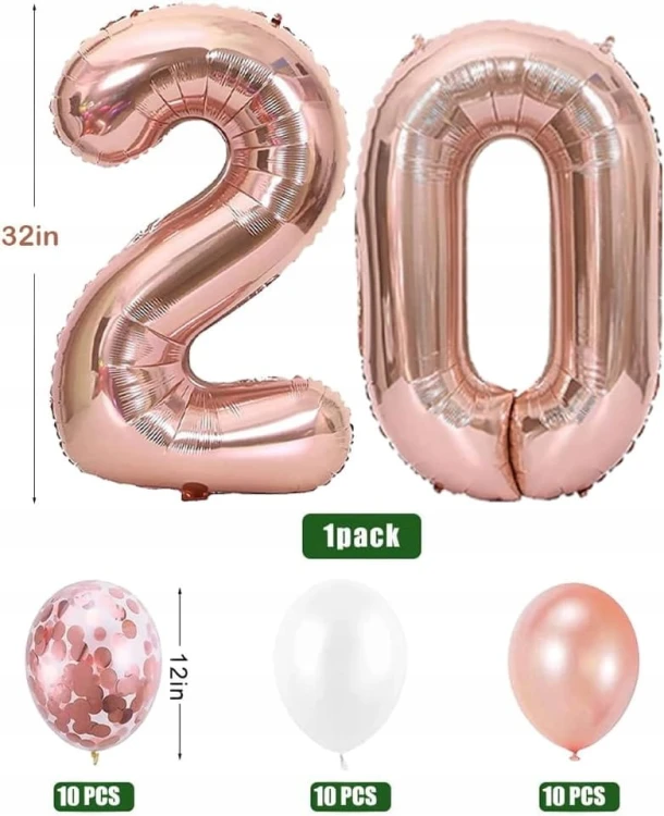 Balonowa dekoracja na 20 urodziny- balony, girlandy różowe złoto TOPHOPE