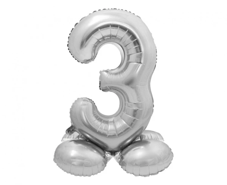 BALON foliowy SMART cyfra 3 SREBRNA duża STOJĄCA 72 cm