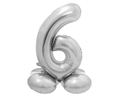 BALON foliowy SMART cyfra 6 SREBRNA duża STOJĄCA 72 cm
