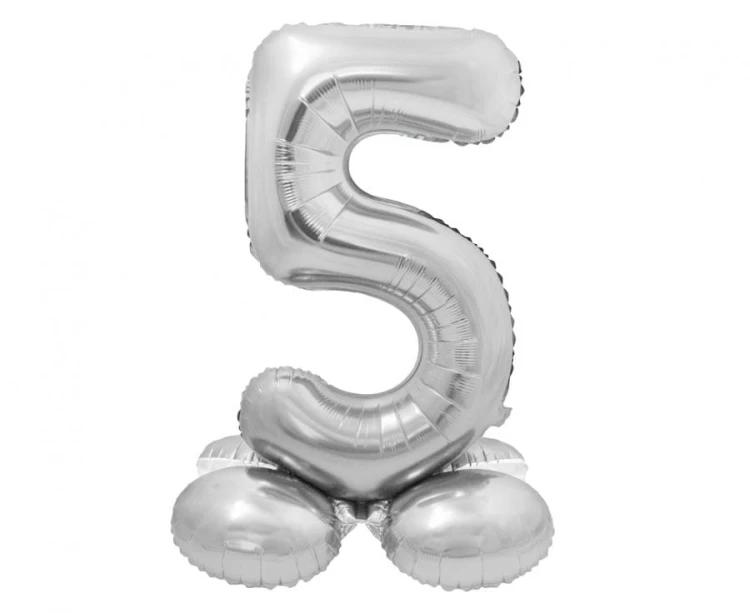 BALON foliowy SMART cyfra 5 SREBRNA duża STOJĄCA 72 cm