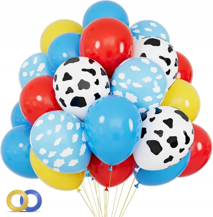 Zestaw 68 balonów czerwone żółte niebieskie toy farma 12 cali 30 cm story