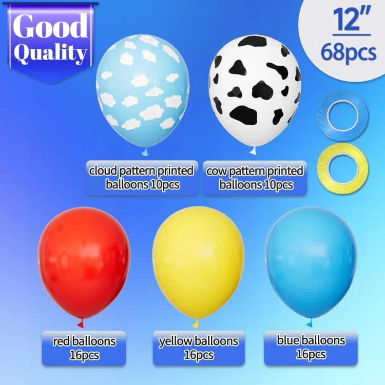 Zestaw 68 balonów czerwone żółte niebieskie toy farma 12 cali 30 cm story