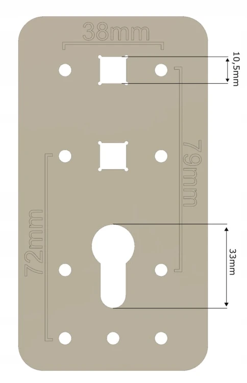 SZABLON DO MONTAŻU KLAMEK DRZWIOWYCH 72mm