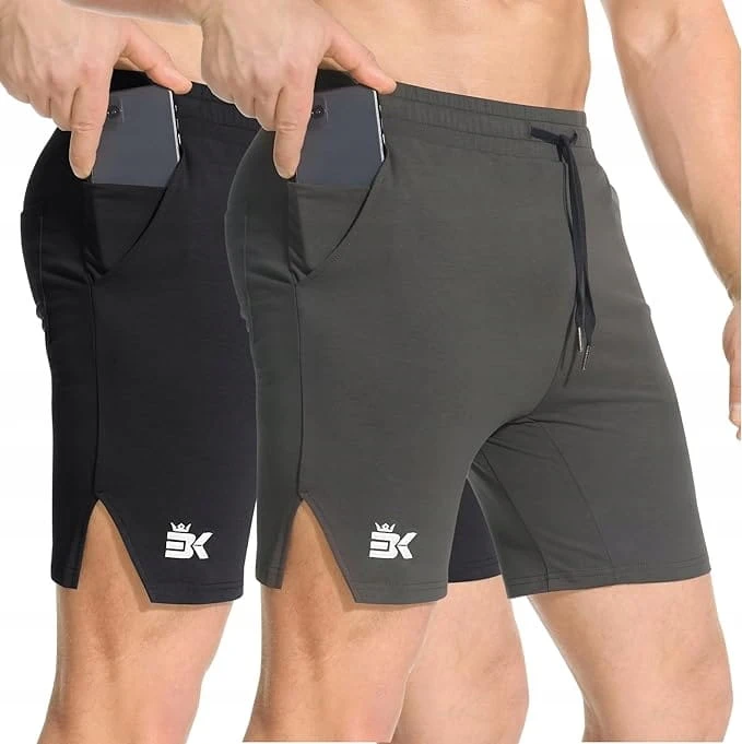 Męskie Spodenki Sportowe Bieganie Elastyczny Pas Czarne i Szare R. L 2 szt.
