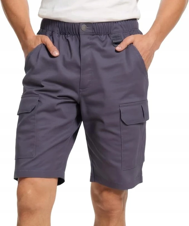 Męskie Spodenki Cargo Lato Elastyczny Pas 6 Kieszeni Outdoor Szary M
