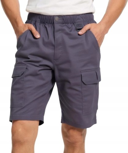 Męskie Spodenki Cargo Lato Elastyczny Pas 6 Kieszeni Outdoor Szary XXXL 3XL