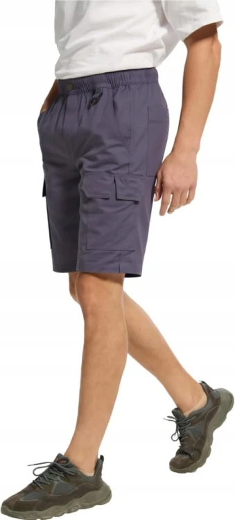 Męskie Spodenki Cargo Lato Elastyczny Pas 6 Kieszeni Outdoor Szary XXXL 3XL