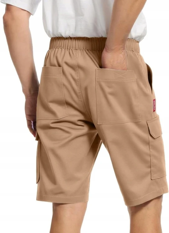 Męskie Spodenki Cargo Lato Elastyczny Pas 6 Kieszeni Outdoor Khaki L