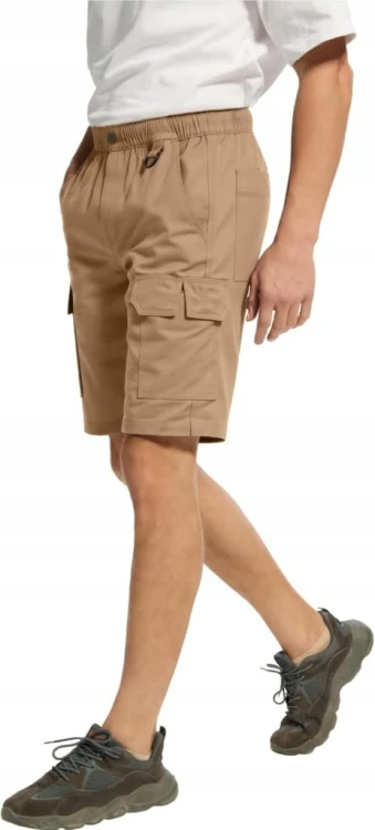 Męskie Spodenki Cargo Lato Elastyczny Pas 6 Kieszeni Outdoor Khaki M