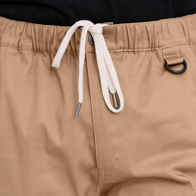 Męskie Spodenki Cargo Lato Elastyczny Pas 6 Kieszeni Outdoor Khaki M