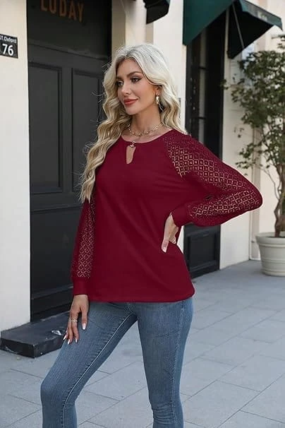 Elegancka Bluzka Damska z Koronką V-Neck Długi Rękaw Stylowa i Kobieca XL