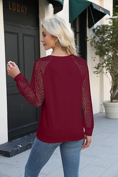 Elegancka Bluzka Damska z Koronką V-Neck Długi Rękaw Stylowa i Kobieca M