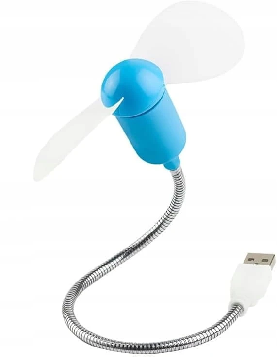 Mini Wentylator USB Elastyczny 30cm Cichy Do Laptopa Powerbank Niebieski