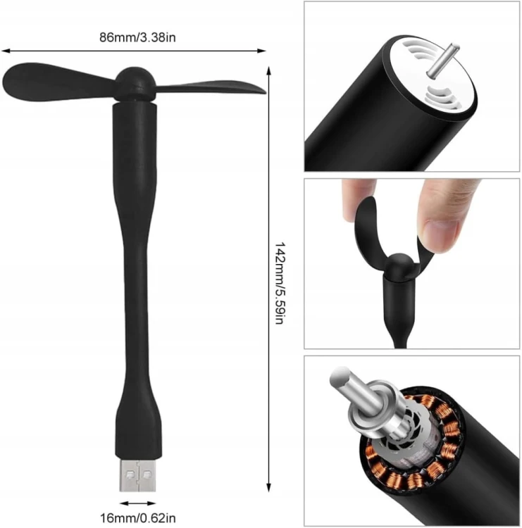 Mini Wentylator USB Elastyczny Cichy Do Laptopa Powerbanku Różowy