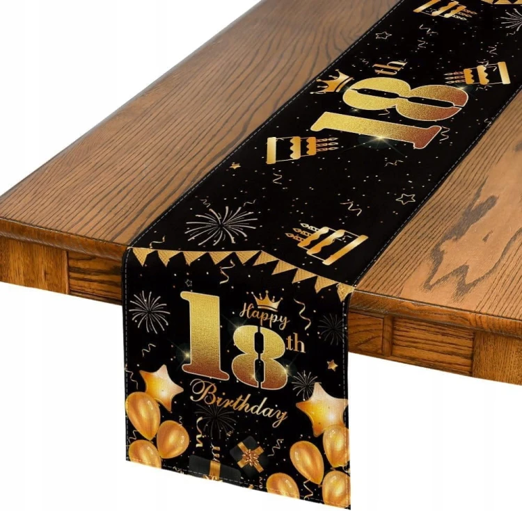 Bieżnik na 18 urodziny urodzinowy osiemnastka 40x140cm napisy czarny złoty