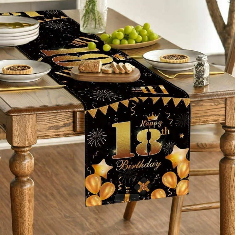 Bieżnik na 18 urodziny urodzinowy osiemnastka 40x140cm napisy czarny złoty