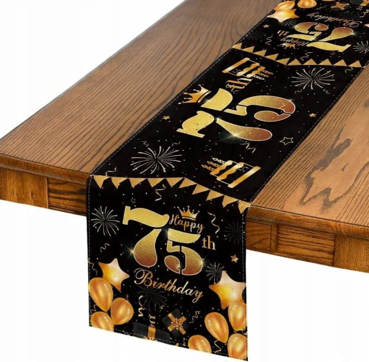 Bieżnik na 75 urodziny urodzinowy 40x180cm napisy czarny złoty