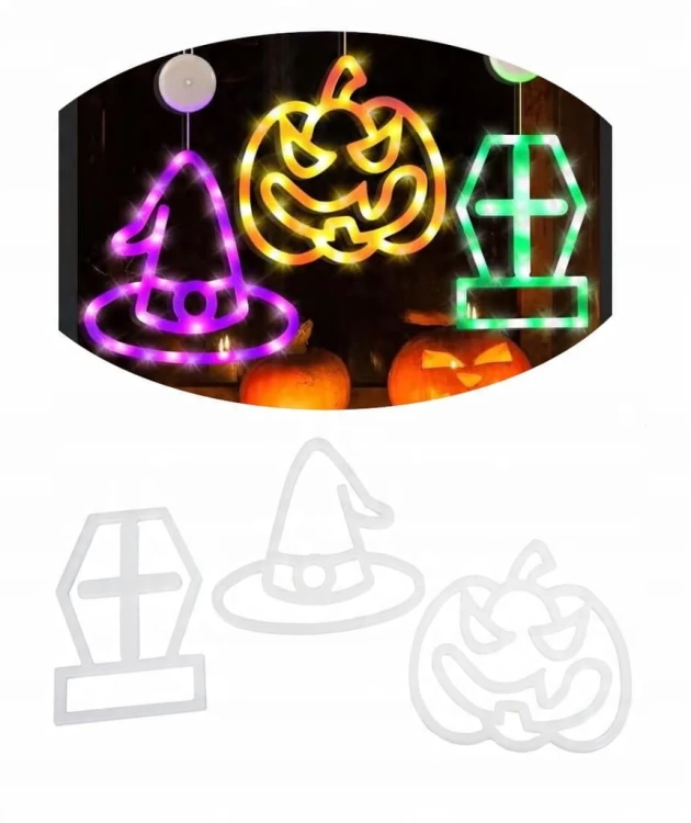 3x Dekoracja LED Halloween DYNIA nagrobek kapelusz na baterie przylepce