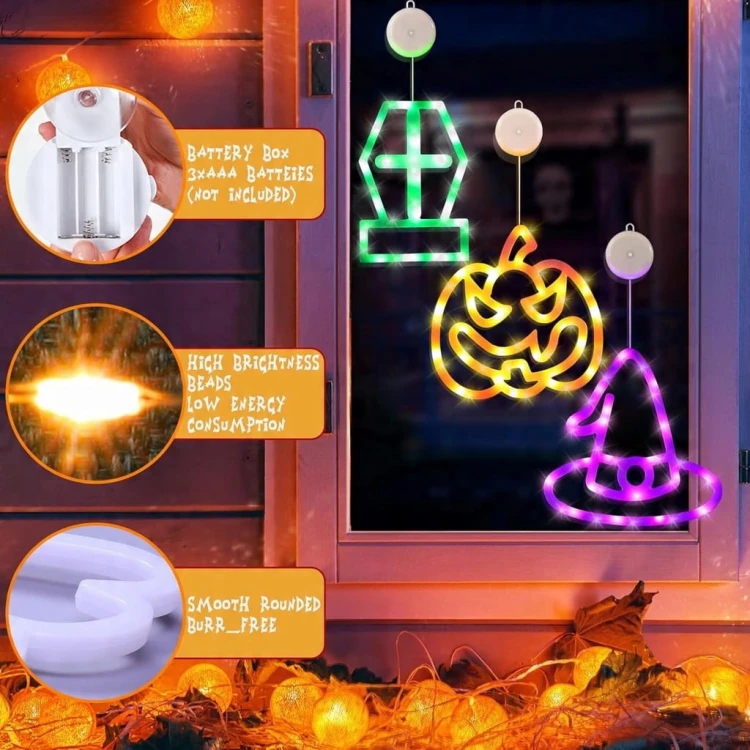 3x Dekoracja LED Halloween DYNIA nagrobek kapelusz na baterie przylepce