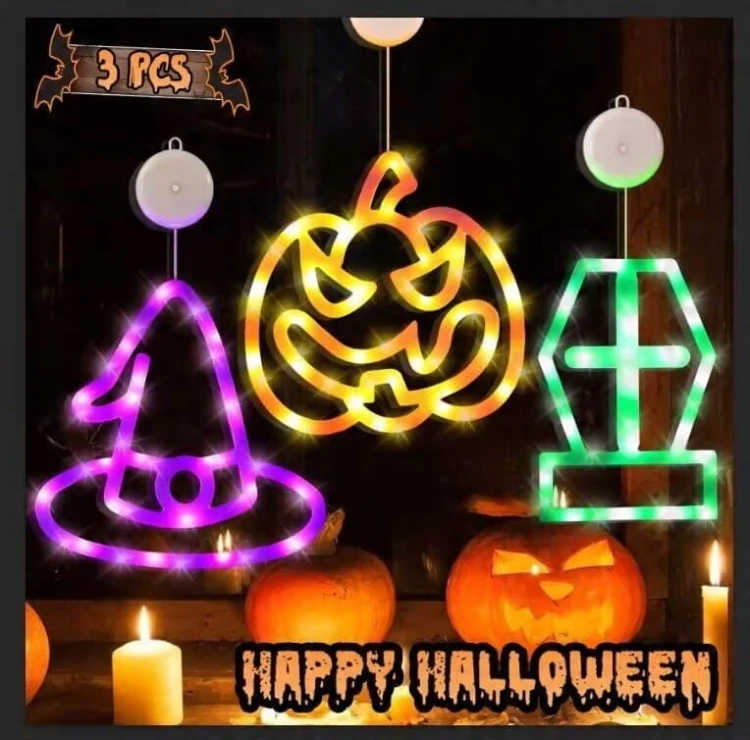 3x Dekoracja LED Halloween DYNIA nagrobek kapelusz na baterie przylepce