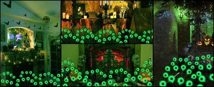 Lampki Halloween LED Oczy 2x Zestaw Na Baterie Dekoracja Ogrodowa