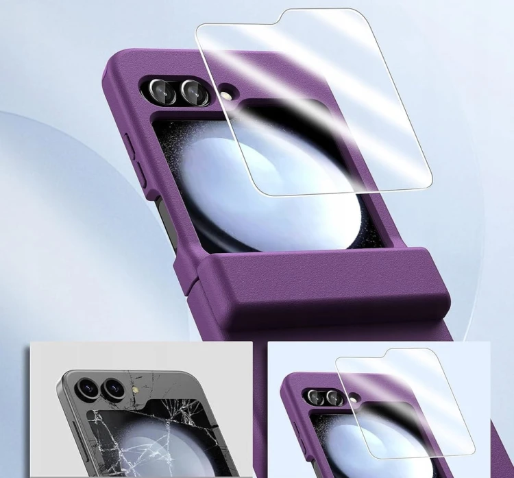 Samsung Galaxy Z Flip 5 Etui Portfelowe + Folia Ochrona 360 Karty fioletowe