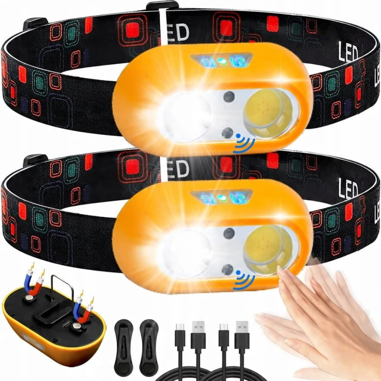 2x LATARKA CZOŁOWA LED LAMPA CZOŁÓWKA AKUMULATOR CZUJNIK RUCHU USB-C PRO