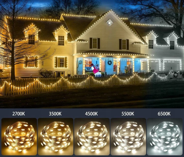 Lampki LED Zewnętrzne 15m IP67 5 Barw 8 Trybów Pilot Świąteczne Ogród Dom