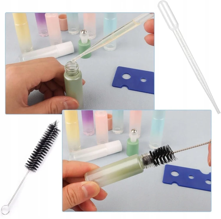 Zestaw 8 kolorowych szklanych butelek roll-on pefumy olejki 10 ml pipeta