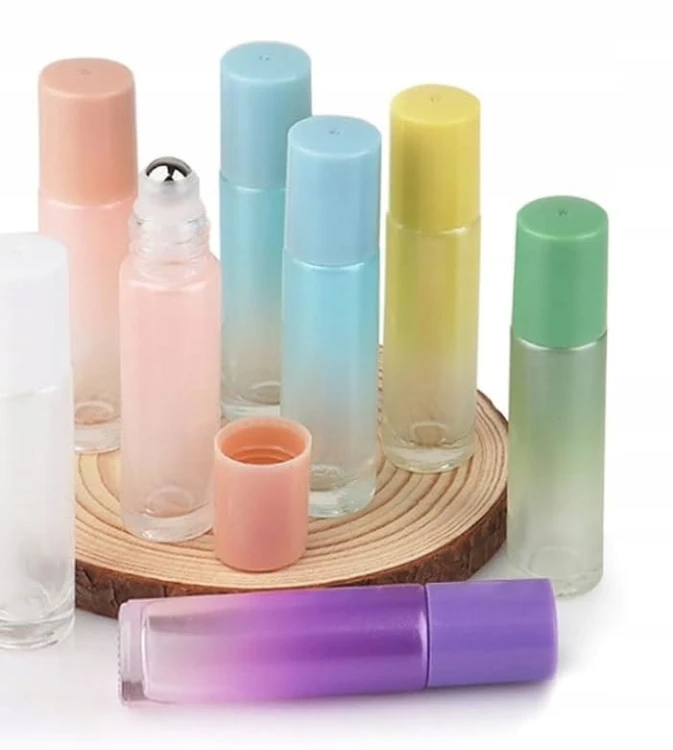 Zestaw 8 kolorowych szklanych butelek roll-on pefumy olejki 10 ml pipeta