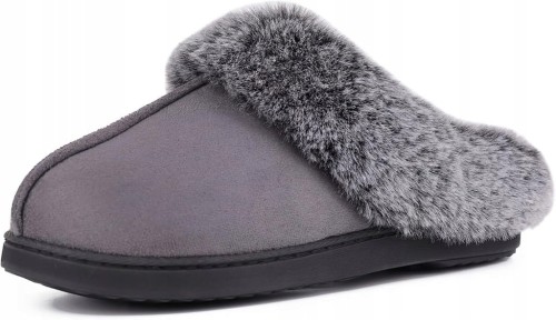 Klasyczne ciepłe damskie kapcie z futerkiem rozmiar SZARE 40/41 26,5 cm